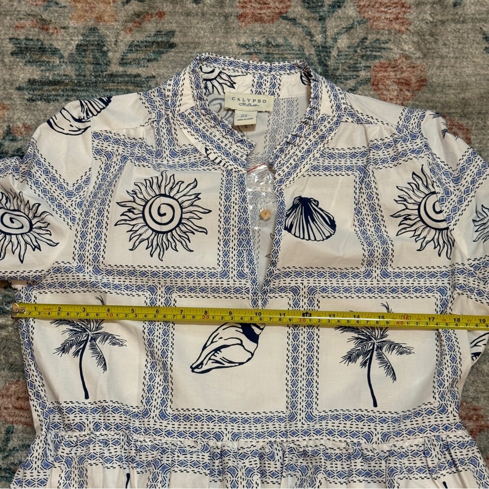 Calypso St Barth Seashell Blue and White Tile Patterned Dress - Picture 9 of 15